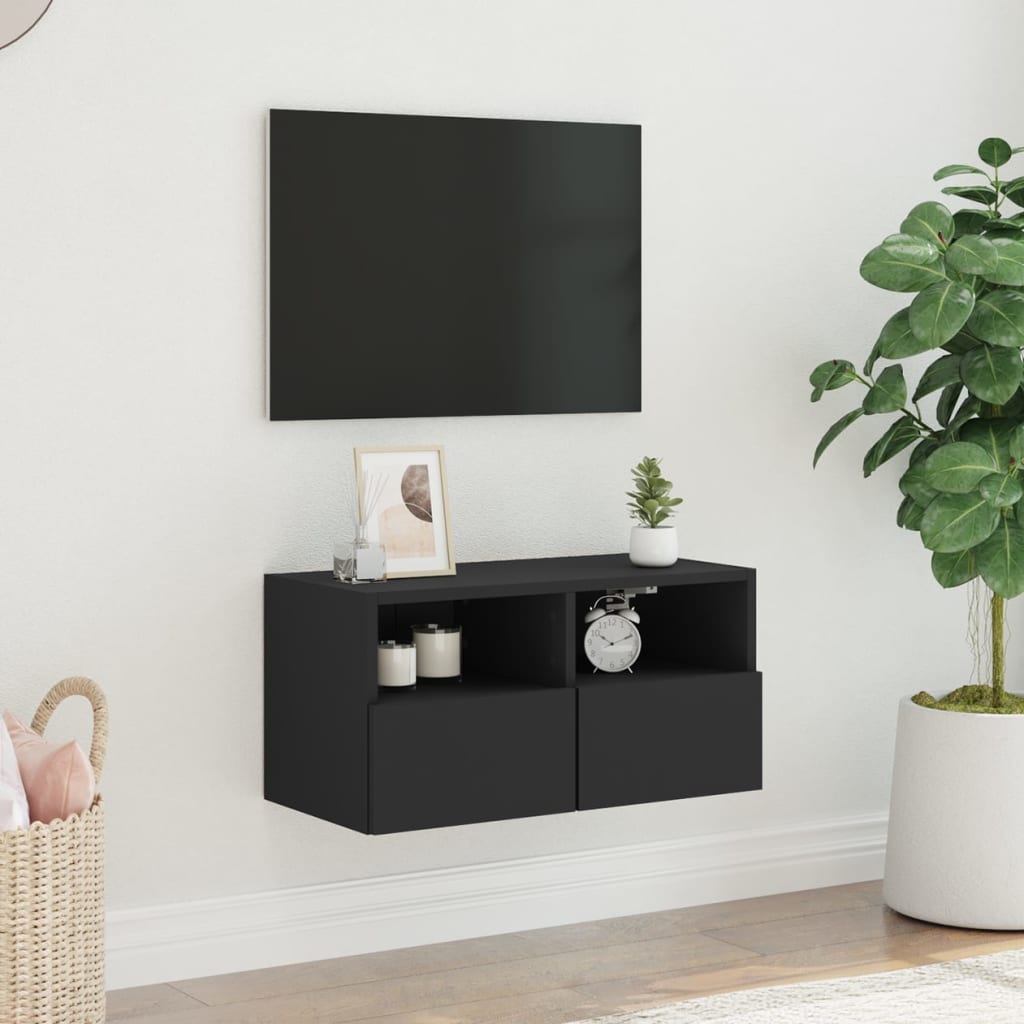 Mobile TV a Parete Nero 60x30x30 cm in Legno Multistrato - homemem39