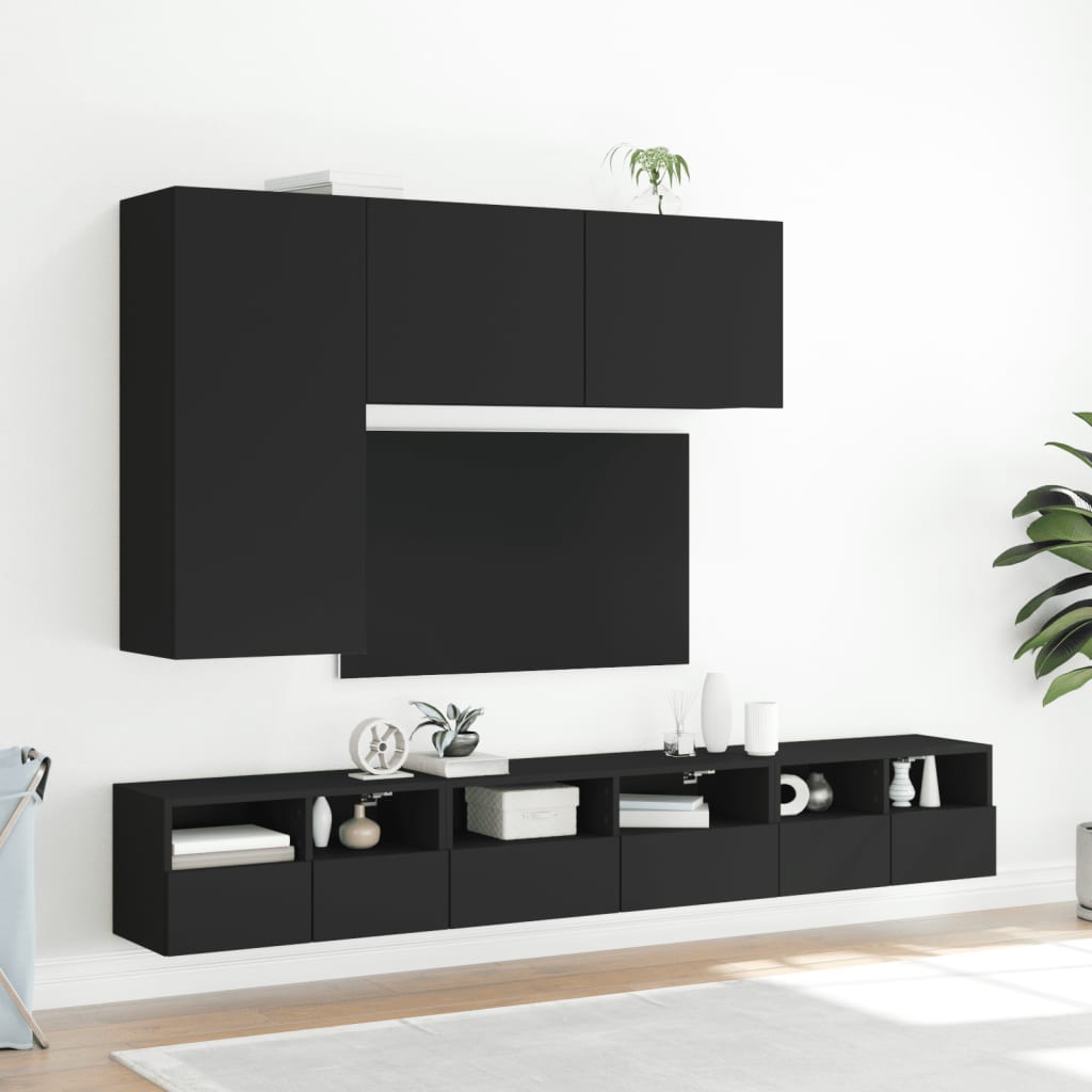 Mobili TV a Parete 2pz Neri 60x30x30 cm in Legno Multistrato - homemem39