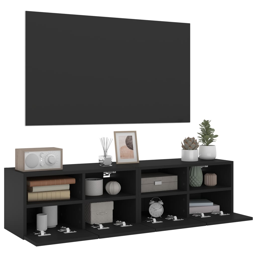 Mobili TV a Parete 2pz Neri 60x30x30 cm in Legno Multistrato - homemem39