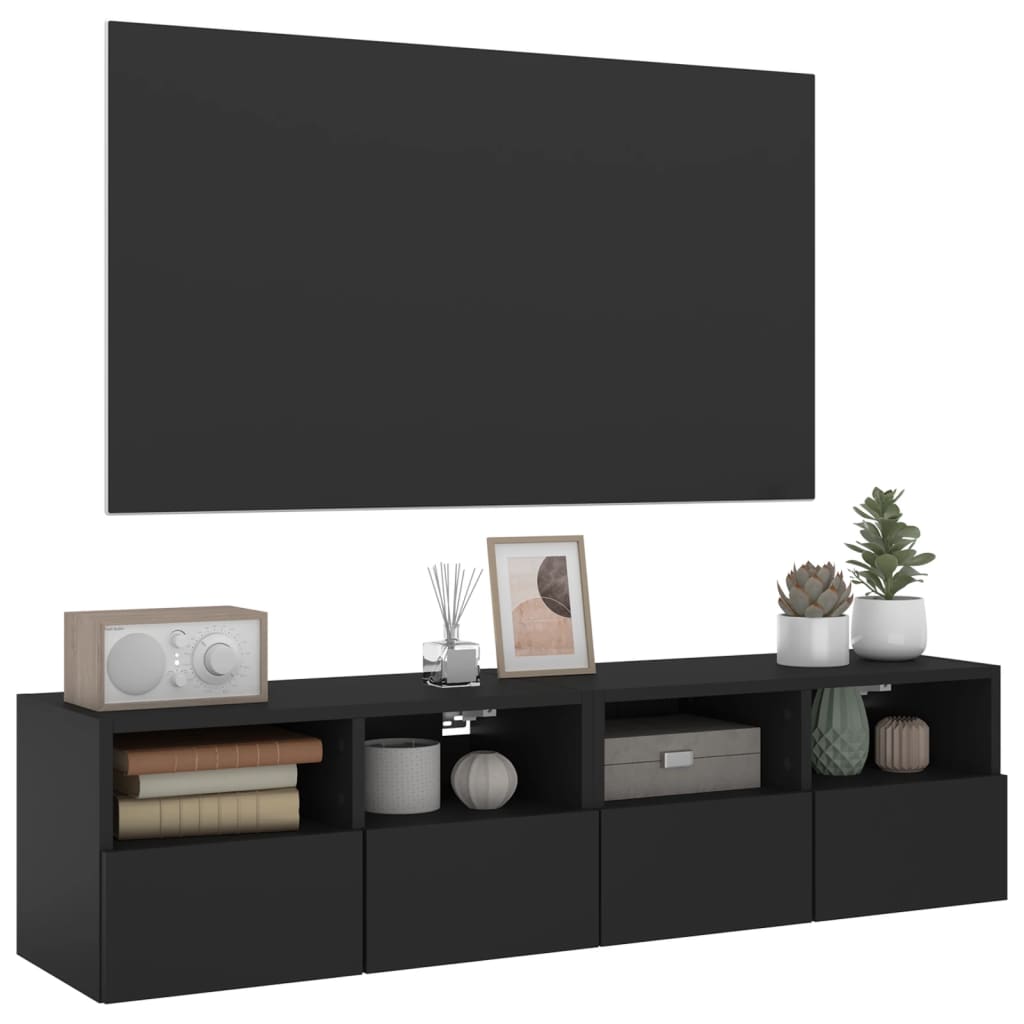 Mobili TV a Parete 2pz Neri 60x30x30 cm in Legno Multistrato - homemem39