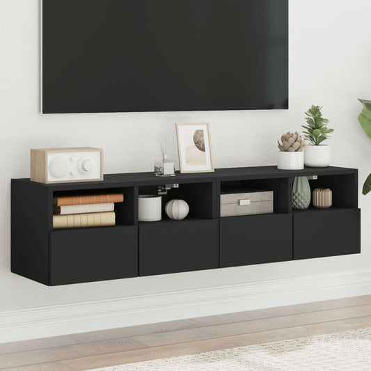 Mobili TV a Parete 2pz Neri 60x30x30 cm in Legno Multistrato - homemem39