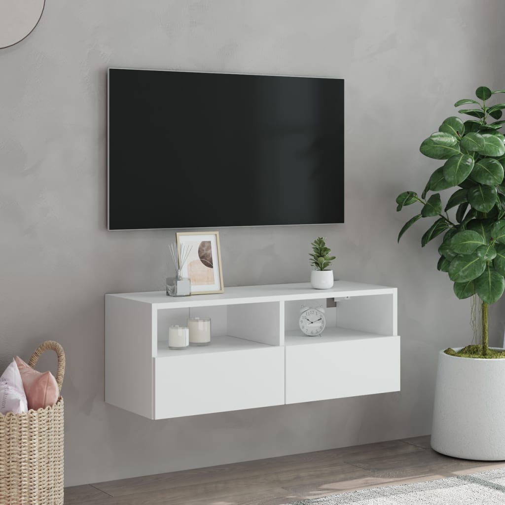 Mobile TV a Parete Bianco 80x30x30 cm in Legno Multistrato - homemem39