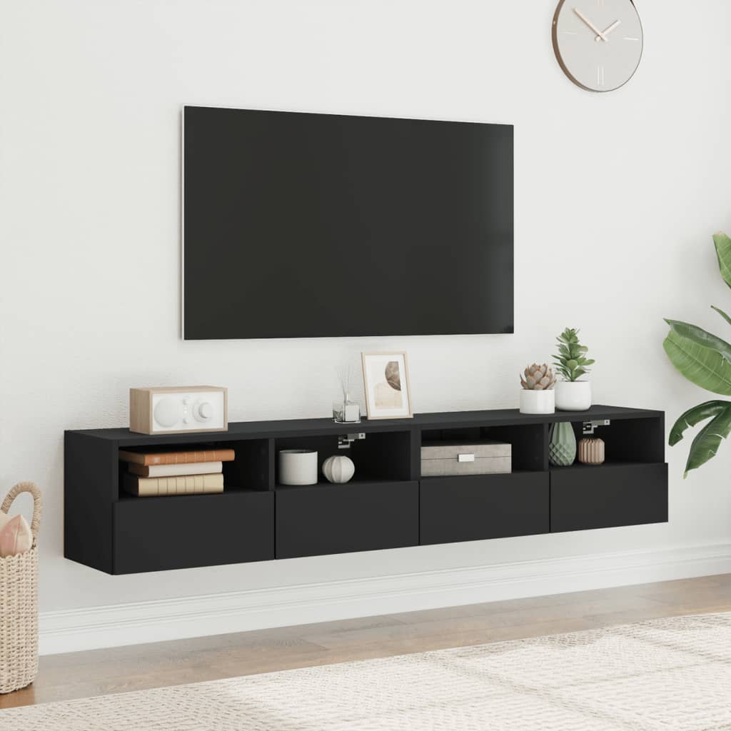 Mobili TV a Parete 2 pz Neri 80x30x30 cm in Legno Multistrato - homemem39