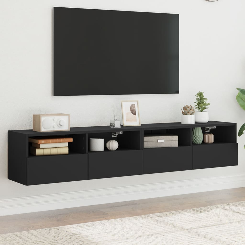 Mobili TV a Parete 2 pz Neri 80x30x30 cm in Legno Multistrato - homemem39