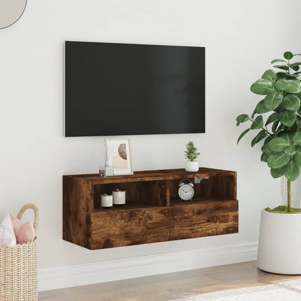 Mobile TV a Parete Rovere Fumo 80x30x30 cm in Legno Multistrato - homemem39