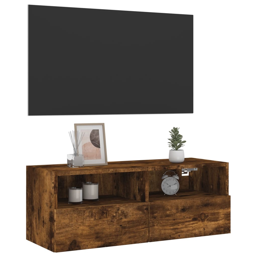 Mobile TV a Parete Rovere Fumo 80x30x30 cm in Legno Multistrato - homemem39