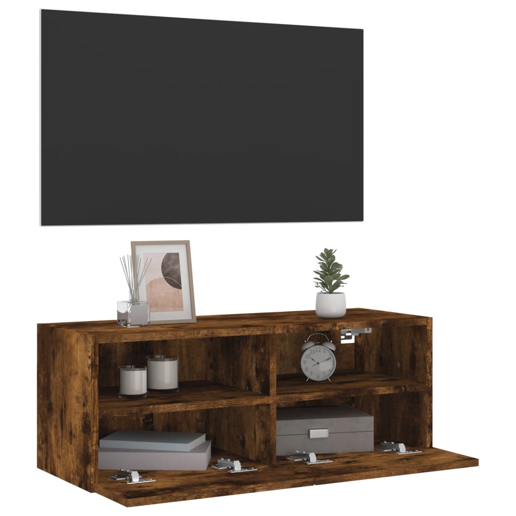 Mobile TV a Parete Rovere Fumo 80x30x30 cm in Legno Multistrato - homemem39