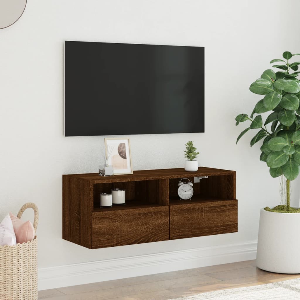 Mobile TV a Parete Rovere Marrone 80x30x30 cm Legno Multistrato - homemem39