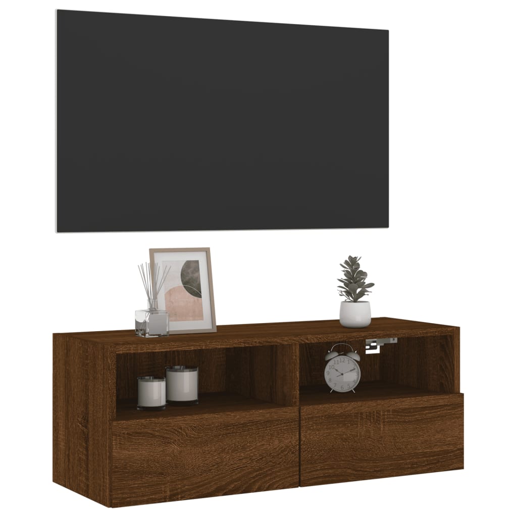 Mobile TV a Parete Rovere Marrone 80x30x30 cm Legno Multistrato - homemem39