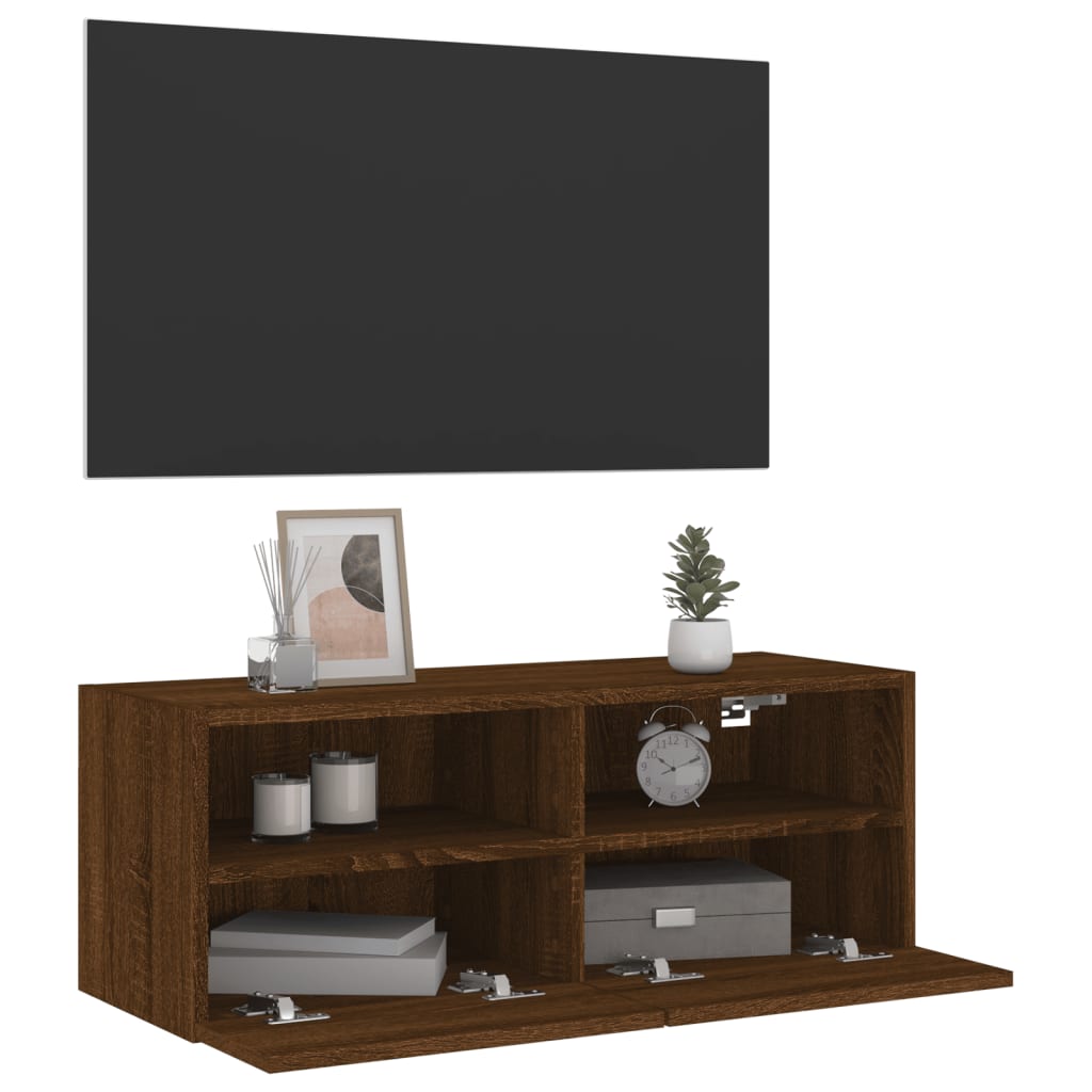 Mobile TV a Parete Rovere Marrone 80x30x30 cm Legno Multistrato - homemem39