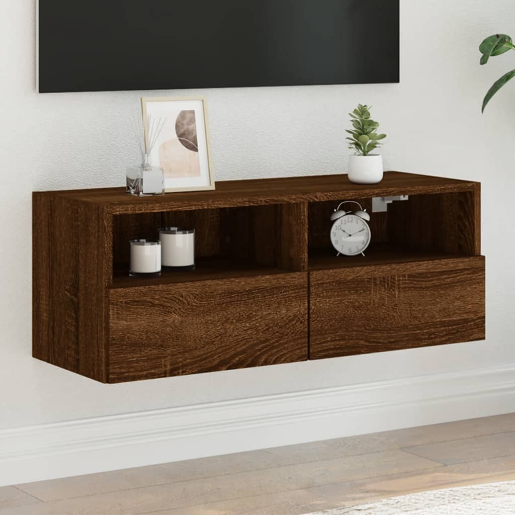 Mobile TV a Parete Rovere Marrone 80x30x30 cm Legno Multistrato - homemem39