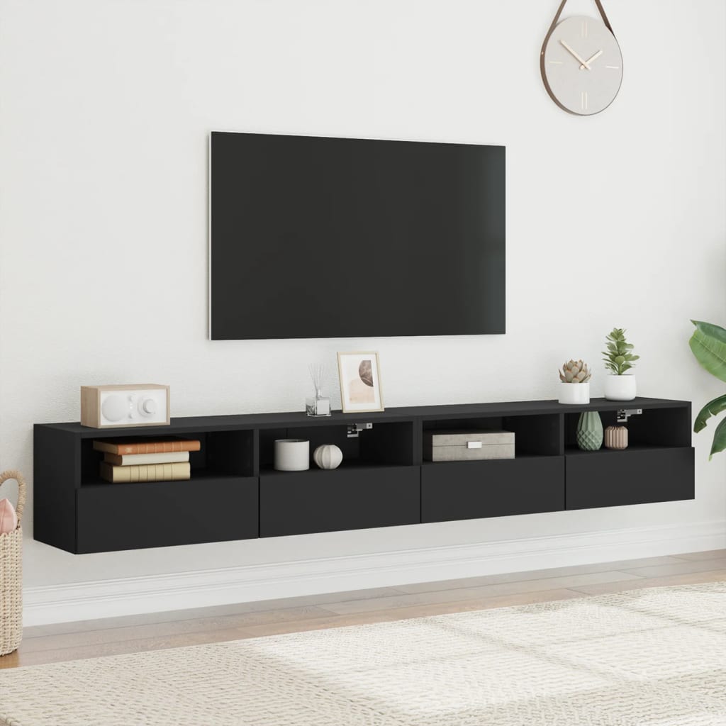 Mobili TV a Parete 2pz Neri 100x30x30 cm in Legno Multistrato - homemem39