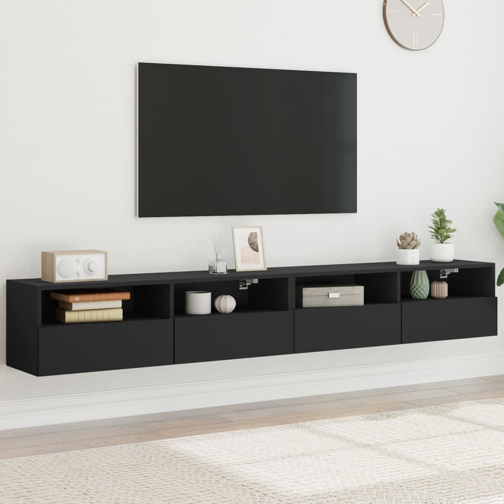 Mobili TV a Parete 2pz Neri 100x30x30 cm in Legno Multistrato - homemem39