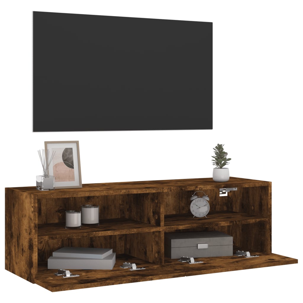 Mobile TV a Parete Rovere Fumo 100x30x30 cm Legno Multistrato - homemem39