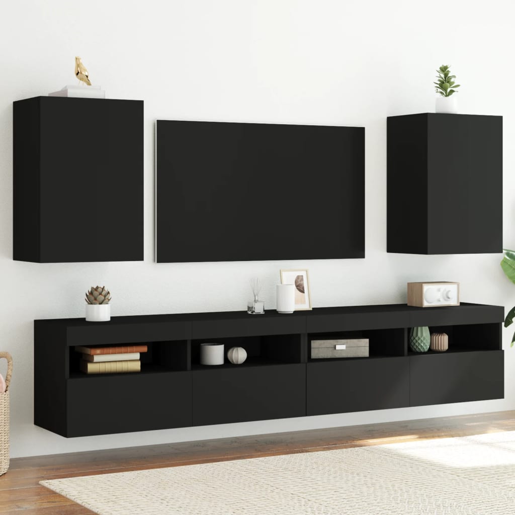 Mobili TV a Parete 2pz Neri 40,5x30x60 cm in Legno Multistrato - homemem39