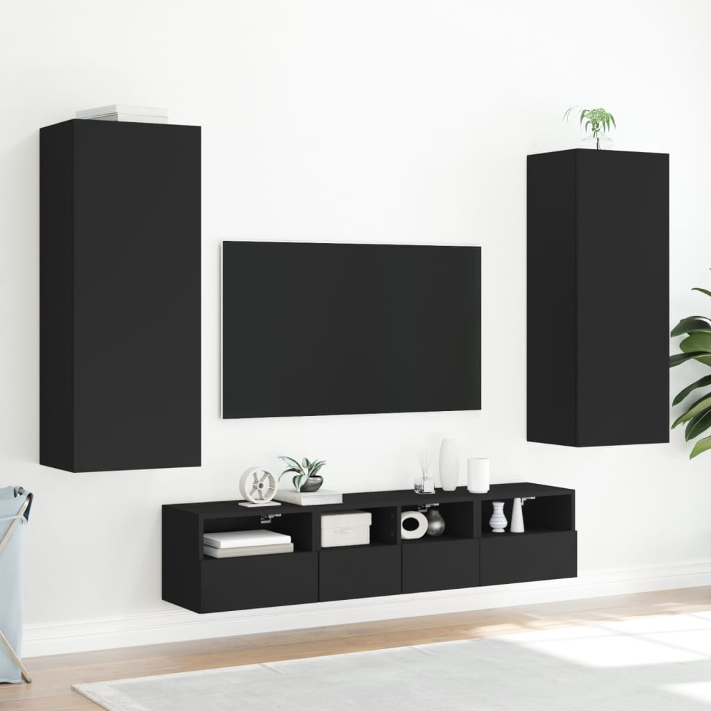 Mobile TV a Parete Nero 40,5x30x102 cm in Legno Multistrato - homemem39