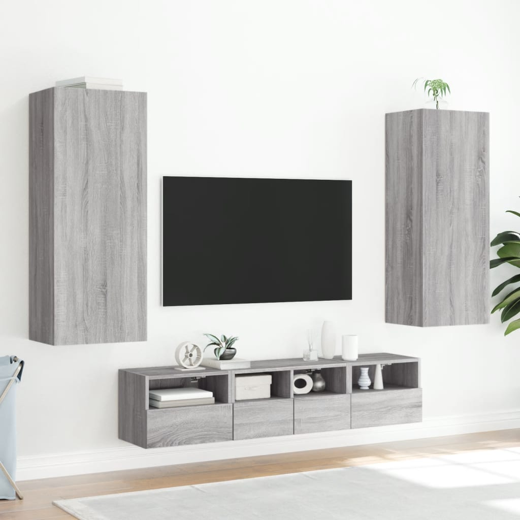 Mobile TV Parete Grigio Sonoma 40,5x30x102 cm Legno Multistrato - homemem39