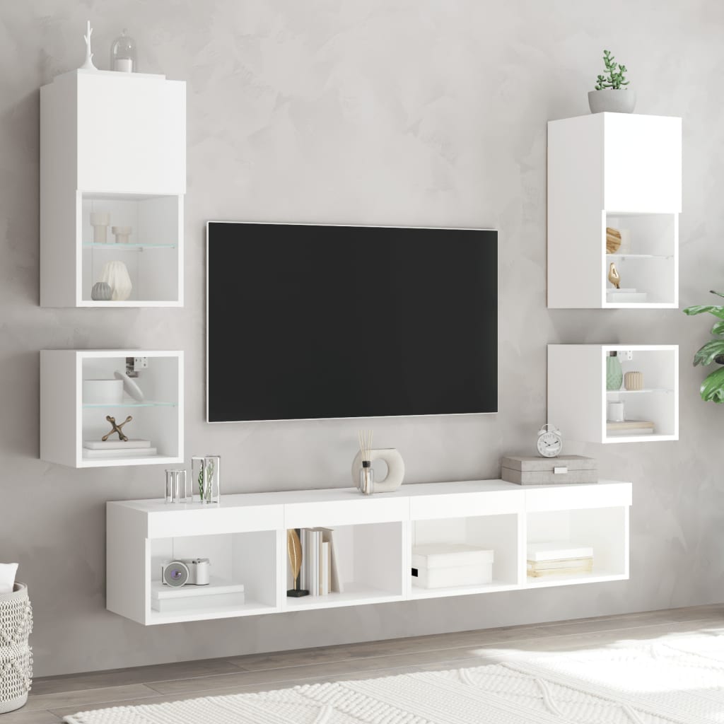 Mobili TV a Parete con Luci LED 2pz Bianchi 30x28,5x30 cm - homemem39