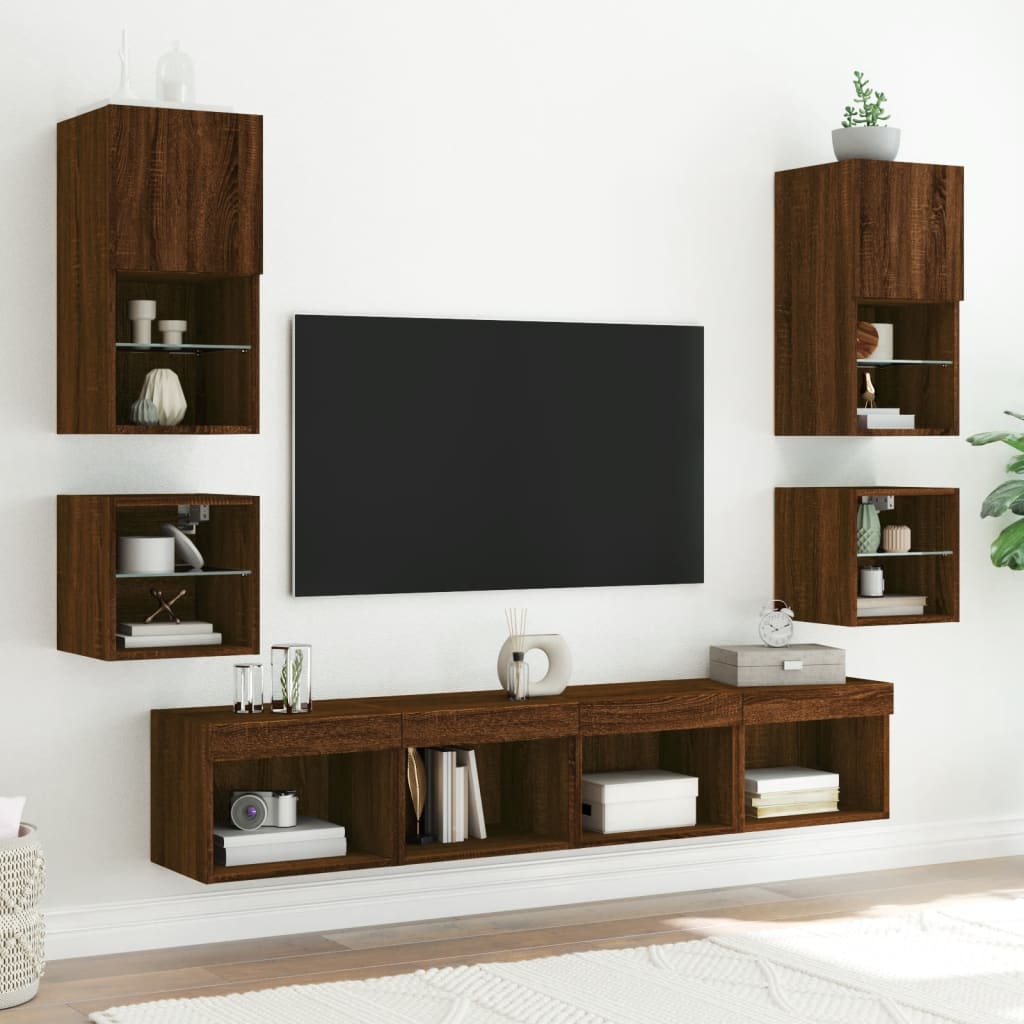 Mobile TV a Parete con Luci LED Rovere Marrone 30x28,5x30 cm - homemem39