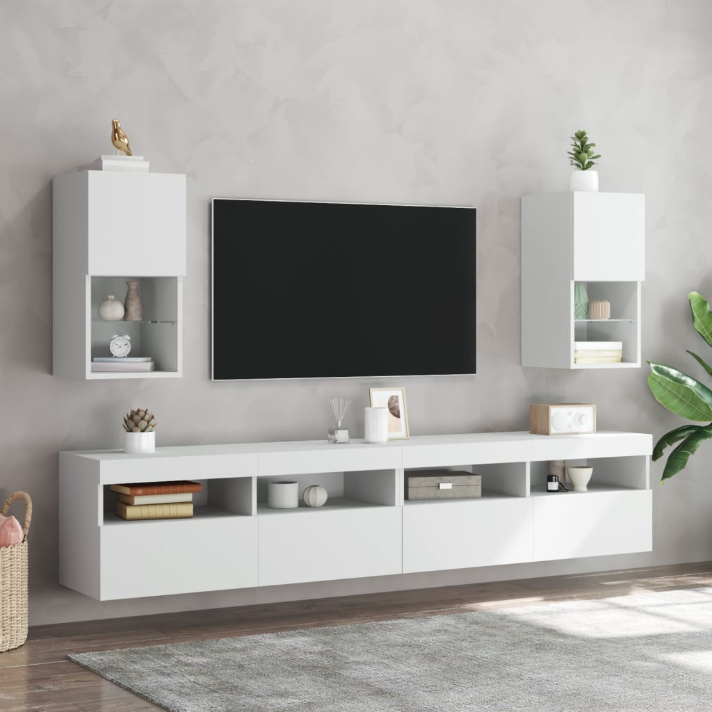 Mobili TV con Luci LED 2pz Bianchi 30,5x30x60 cm - homemem39