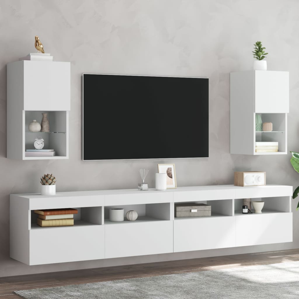 Mobili TV con Luci LED 2pz Bianchi 30,5x30x60 cm - homemem39