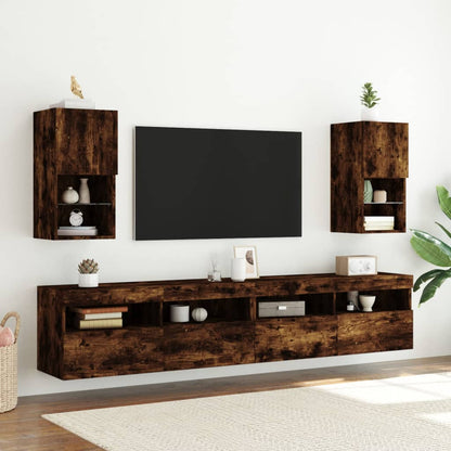 Mobili Porta TV con Luci LED 2 pz Rovere Fumo 30,5x30x60 cm - homemem39