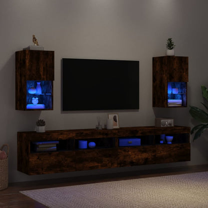 Mobili Porta TV con Luci LED 2 pz Rovere Fumo 30,5x30x60 cm - homemem39