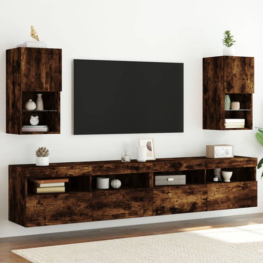 Mobili Porta TV con Luci LED 2 pz Rovere Fumo 30,5x30x60 cm - homemem39