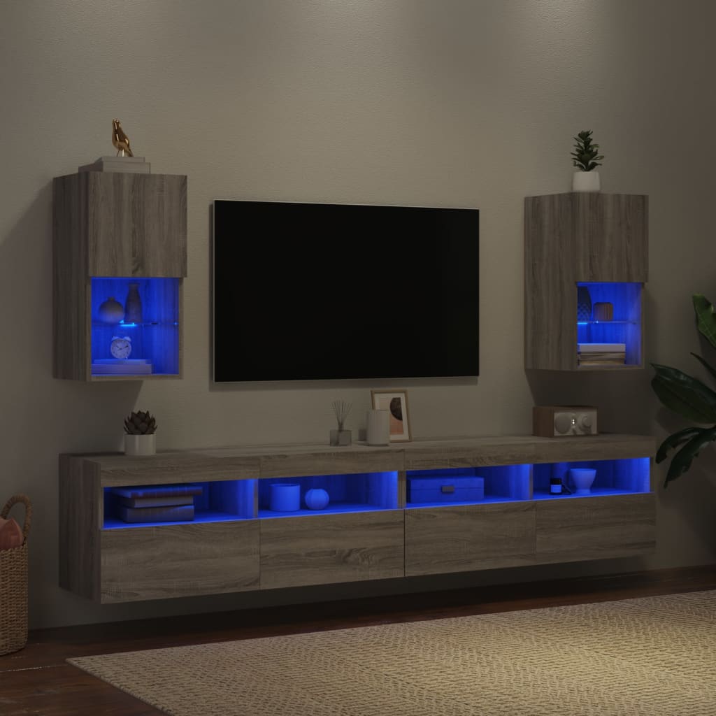 Mobili TV con Luci LED 2pz Grigio Sonoma 30,5x30x60 cm - homemem39