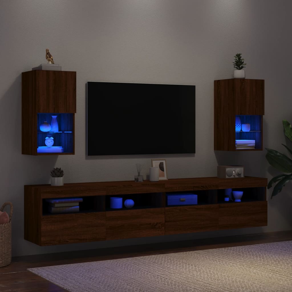 Mobili Porta TV con Luci LED 2 pz Rovere Marrone 30,5x30x60 cm - homemem39