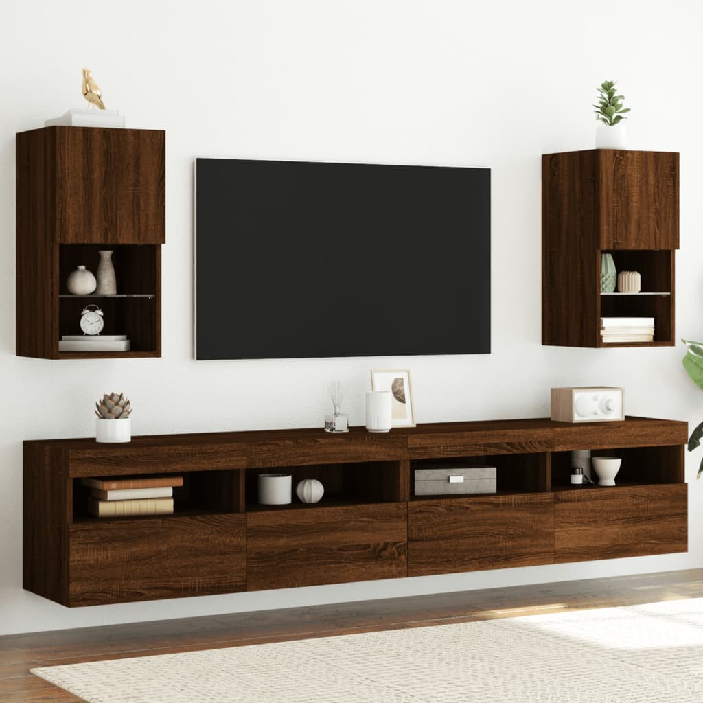 Mobili Porta TV con Luci LED 2 pz Rovere Marrone 30,5x30x60 cm - homemem39