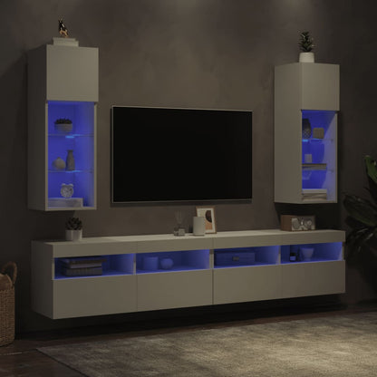 Mobili Porta TV con Luci LED 2 pz Bianchi 30,5x30x90 cm - homemem39