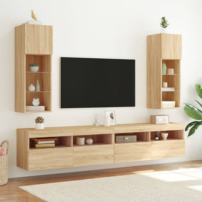 Mobili Porta TV con Luci LED 2 pz Rovere Sonoma 30,5x30x90 cm - homemem39