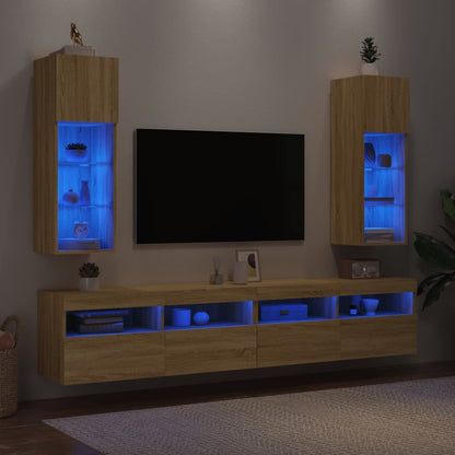 Mobili Porta TV con Luci LED 2 pz Rovere Sonoma 30,5x30x90 cm - homemem39