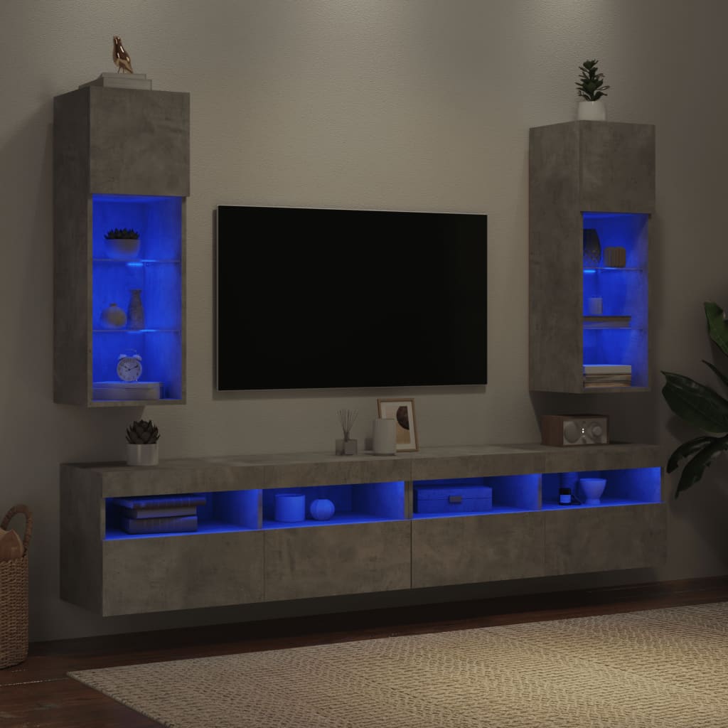 Mobili TV con Luci LED 2pz Grigio Cemento 30,5x30x90 cm - homemem39