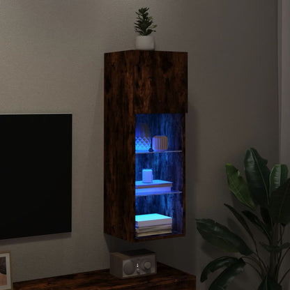 Mobile TV con Luci LED Rovere Fumo 30,5x30x90 cm - homemem39