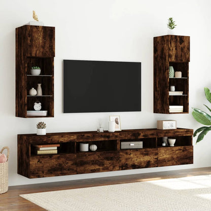 Mobili Porta TV con Luci LED 2 pz Rovere Fumo 30,5x30x90 cm - homemem39