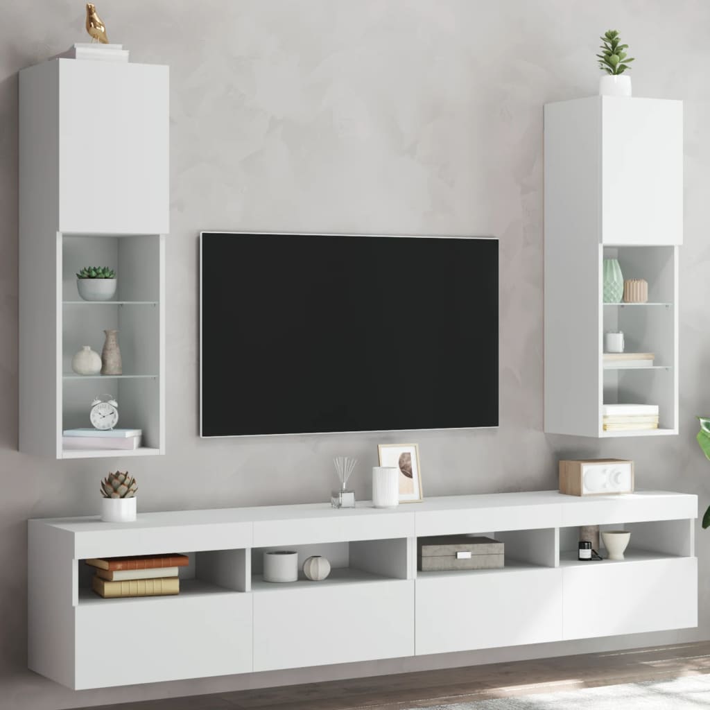 Mobili Porta TV con Luci LED 2 pz Bianchi 30,5x30x102 cm - homemem39