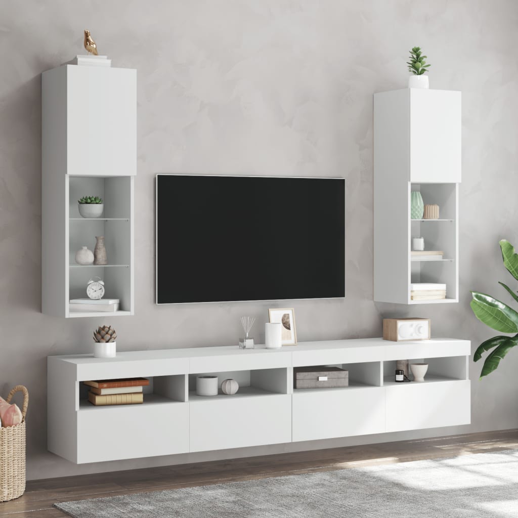 Mobili Porta TV con Luci LED 2 pz Bianchi 30,5x30x102 cm - homemem39