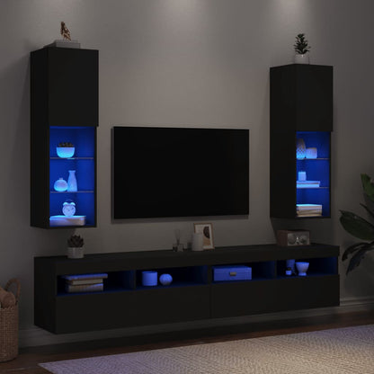 Mobili Porta TV con Luci LED 2 pz Neri 30,5x30x102 cm - homemem39