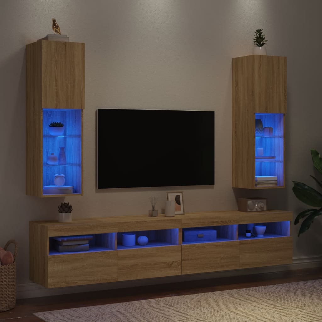 Mobili TV con Luci LED 2pz Rovere Sonoma 30,5x30x102 cm - homemem39