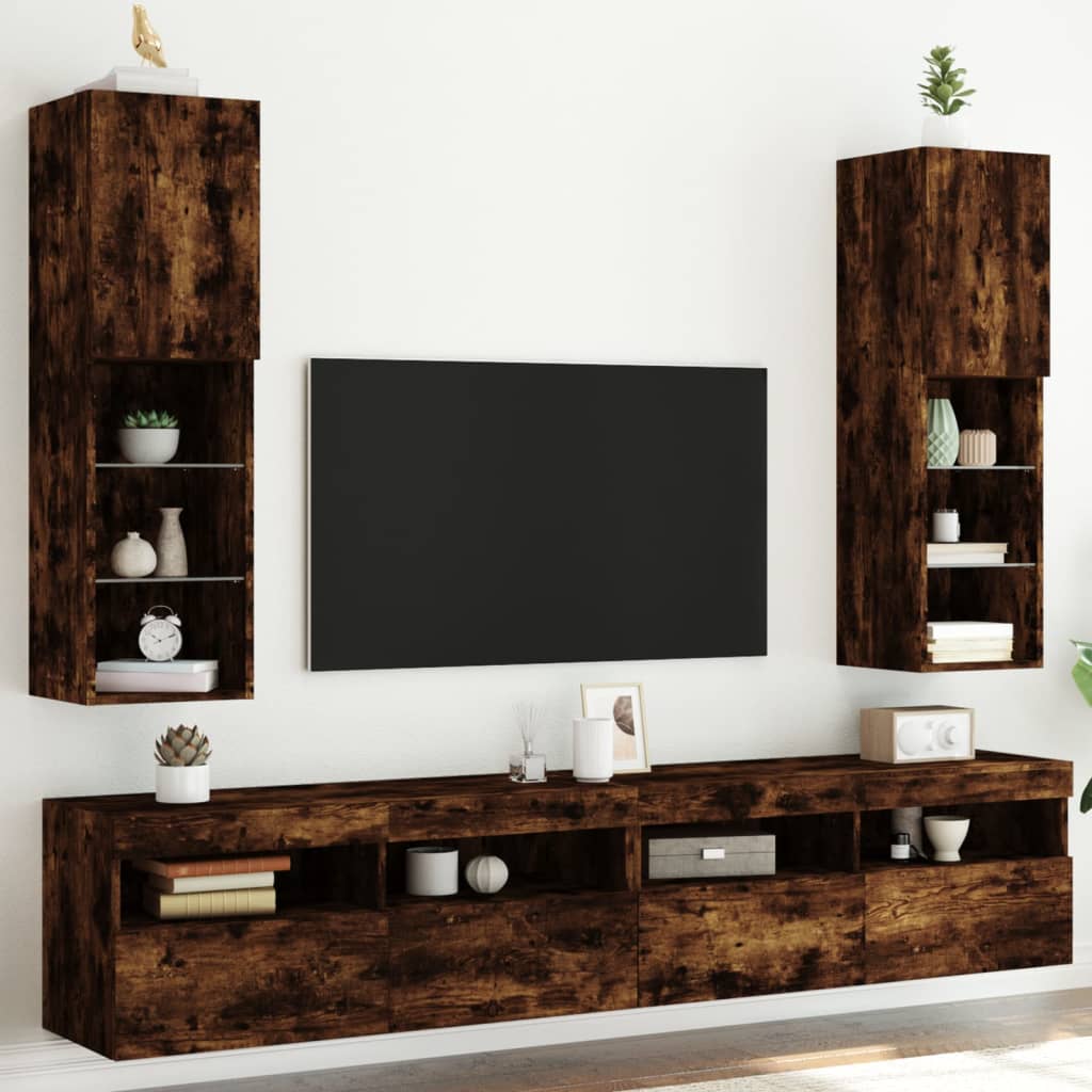 Mobili Porta TV con Luci LED 2 pz Rovere Fumo 30,5x30x102 cm - homemem39