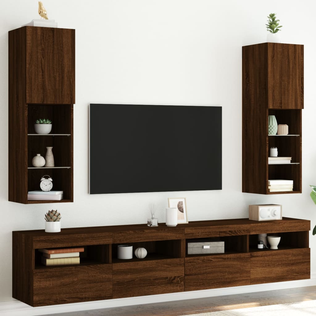 Mobili Porta TV con Luci LED 2 pz Rovere Marrone 30,5x30x102 cm - homemem39