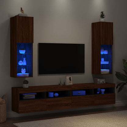 Mobili Porta TV con Luci LED 2 pz Rovere Marrone 30,5x30x102 cm - homemem39