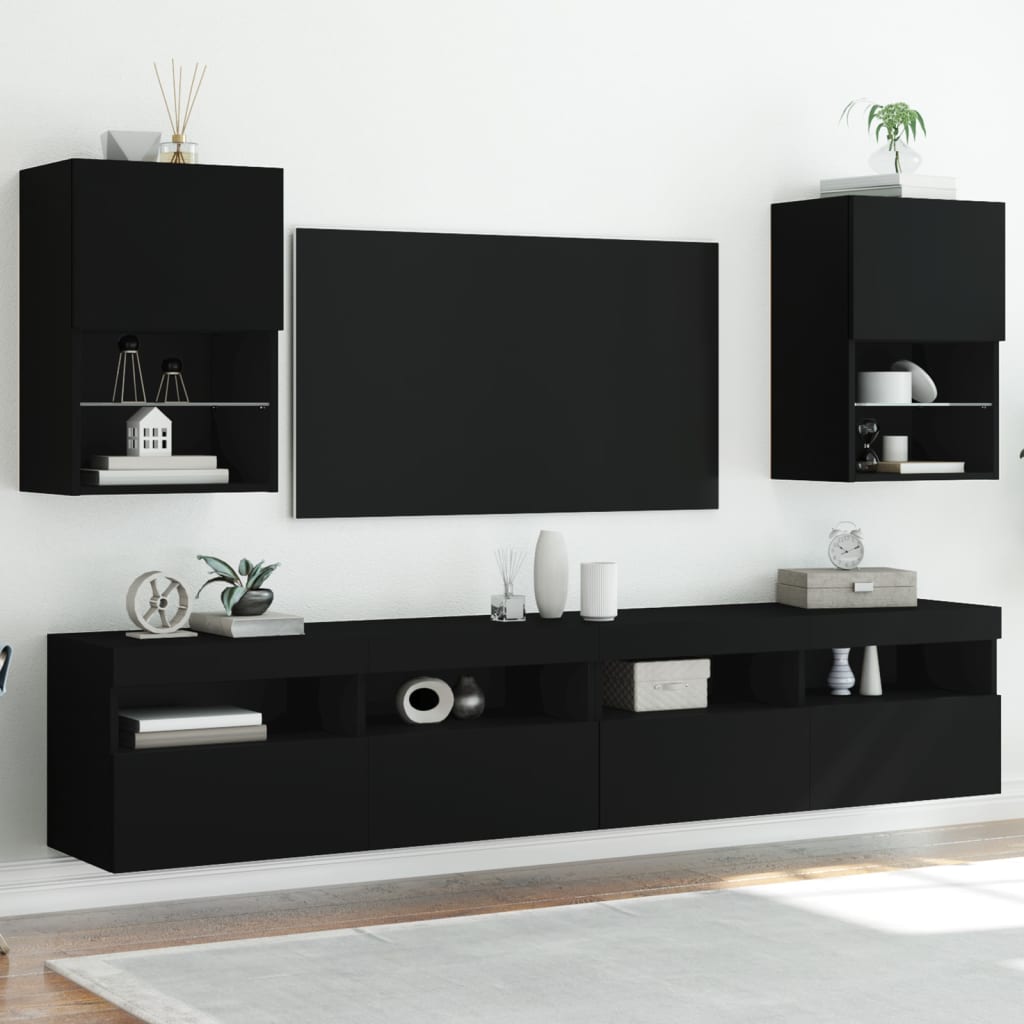 Mobili Porta TV con Luci LED 2 pz Neri 40,5x30x60 cm - homemem39