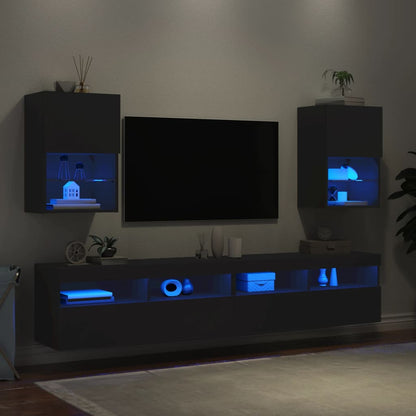 Mobili Porta TV con Luci LED 2 pz Neri 40,5x30x60 cm - homemem39
