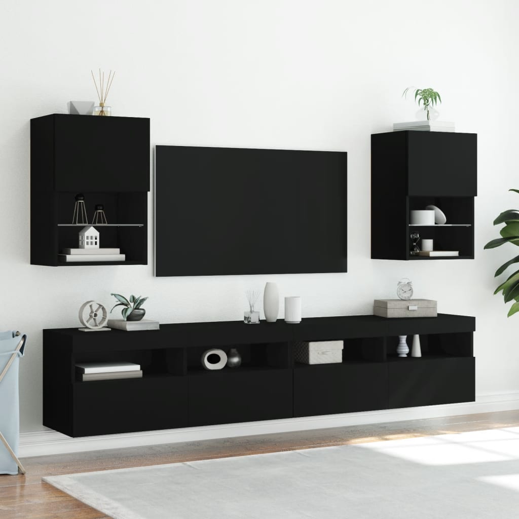 Mobili Porta TV con Luci LED 2 pz Neri 40,5x30x60 cm - homemem39