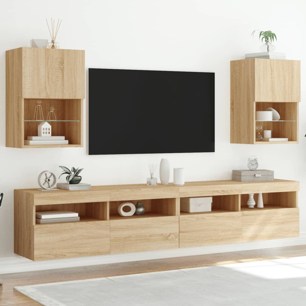 Mobili Porta TV con Luci LED 2 pz Rovere Sonoma 40,5x30x60 cm - homemem39