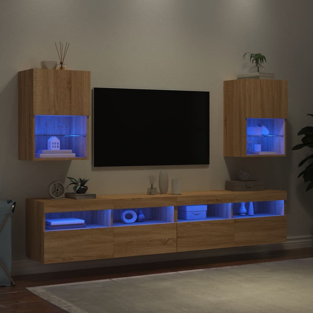 Mobili Porta TV con Luci LED 2 pz Rovere Sonoma 40,5x30x60 cm - homemem39