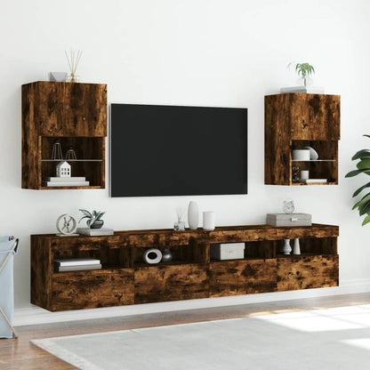 Mobile TV con Luci LED Rovere Fumo 40,5x30x60 cm - homemem39